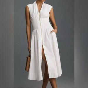 Anthropologie The Tommie Cap-Sleeve
Smocked Front-Zip Shirt Dress